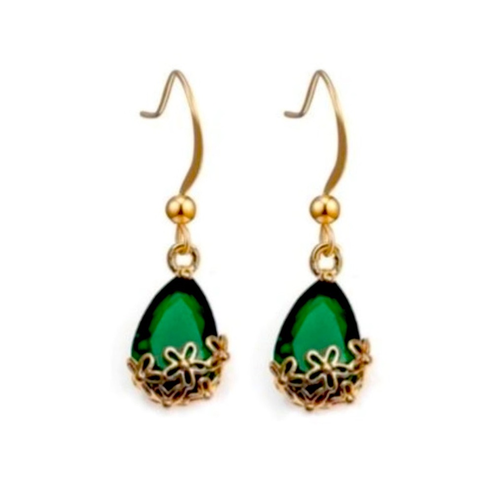 18k Gold Swarovski Emerald Green  Earrings